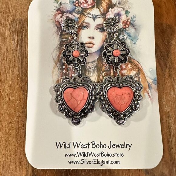 Playful Pink Heart Western Charm Earrings - Picture 8 of 10